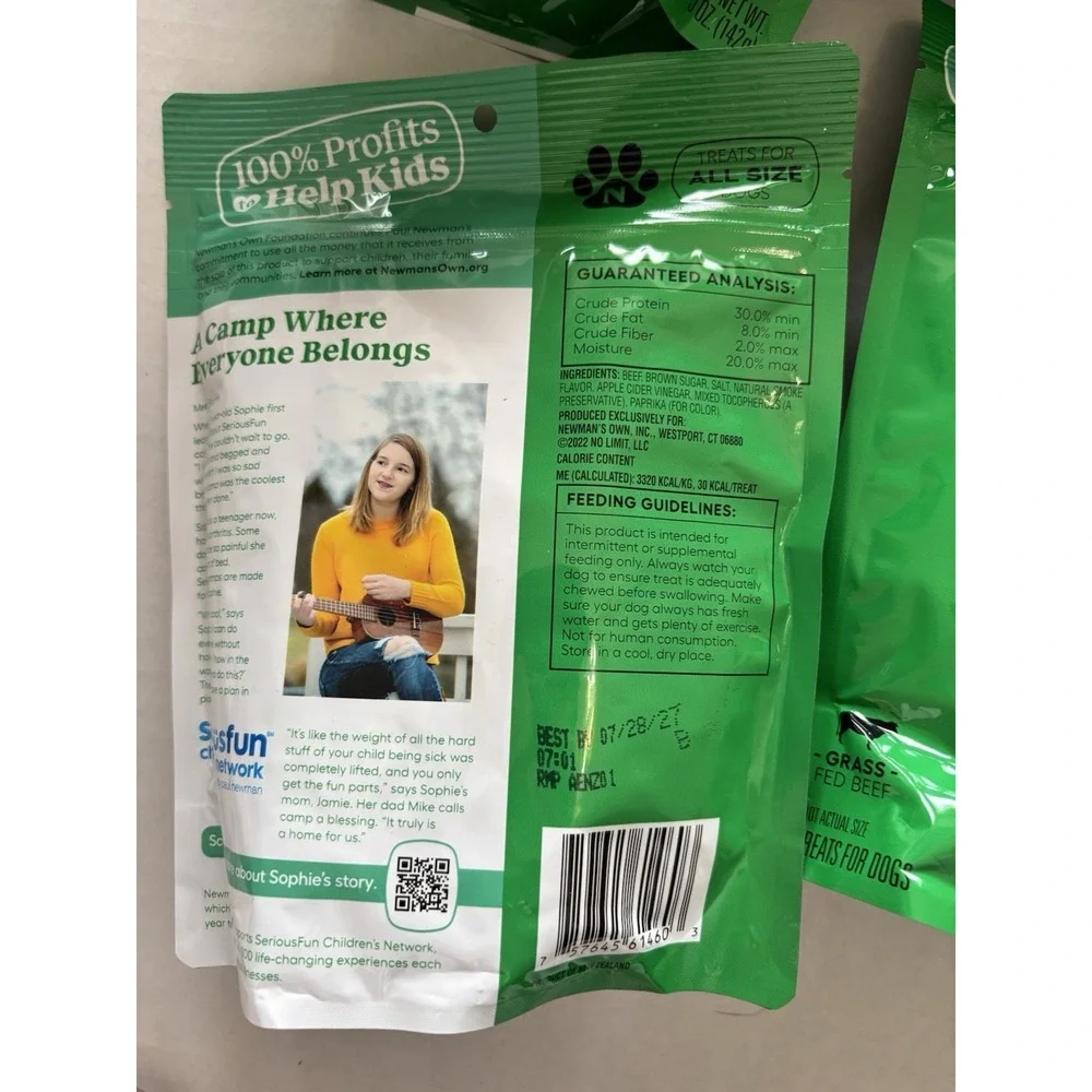10- Newman's Own Beef Jerky Treats For Dogs Original Recipe, 5-Oz EXP 07/28/27
